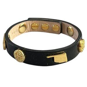 Rustic Cuff OKLAHOMA Black Patent Leather Gold Logo Leather Bracelet